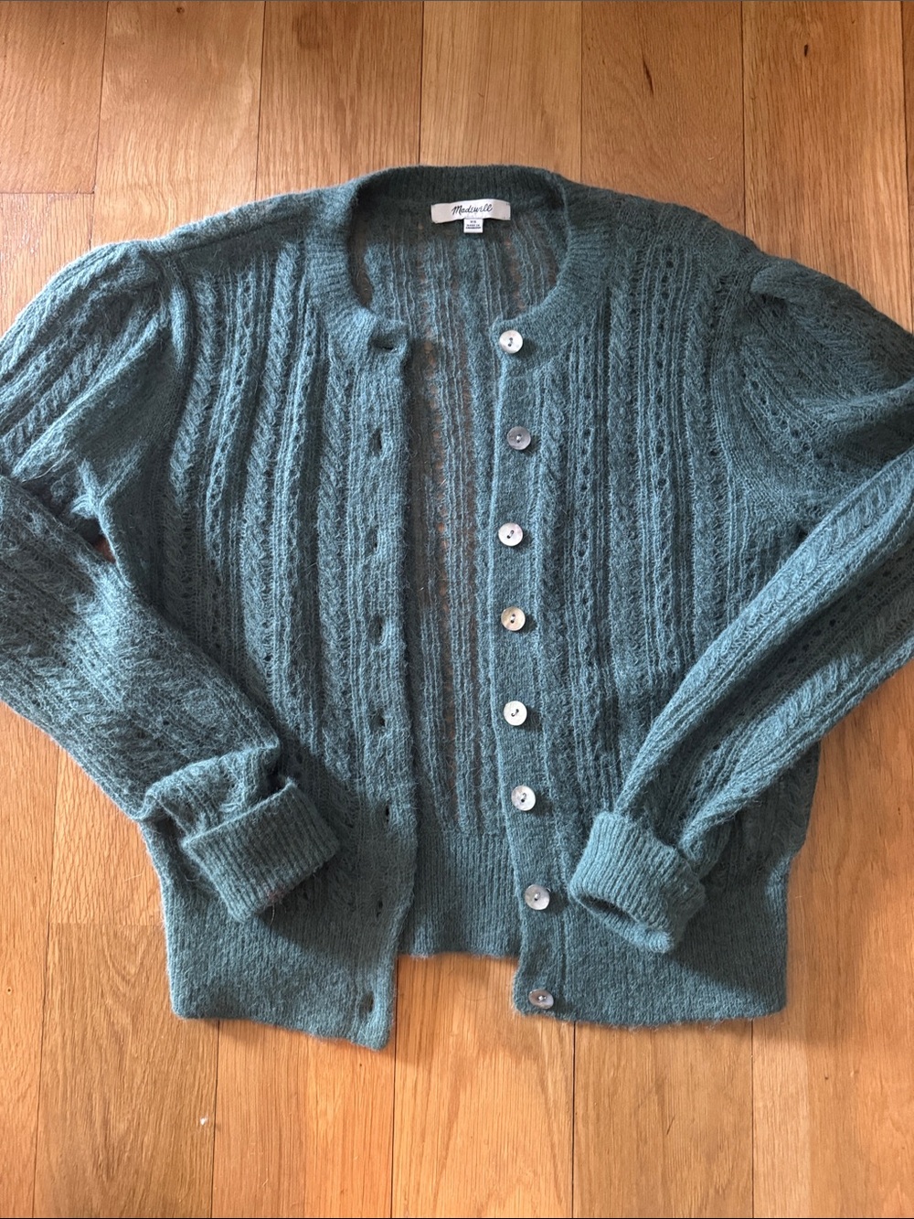 Madewell Green Cable Knit Cardigan